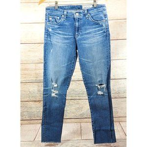 AG-ED The Prima Crop Cigarette Rop Ripped Denim Jeans Size 28R Skinny Blue Jean